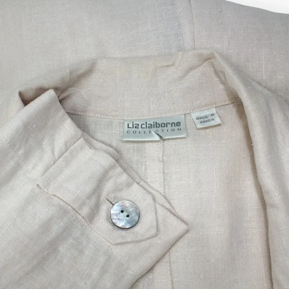 Medium Vintage Linen Duster PalePink 80s Oversize LizClaiborne Midi Jacket - Picture 8 of 16